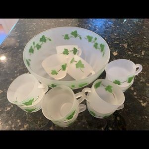 Ivy glass punch bowl and 11 cups